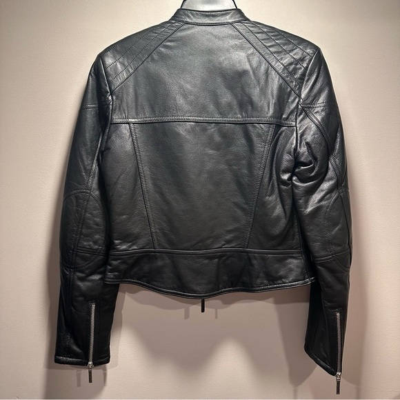 RALPH Ralph Lauren Genuine Leather Black Moto Jacket Quilted Red Lining Medium - Picture 5 of 16